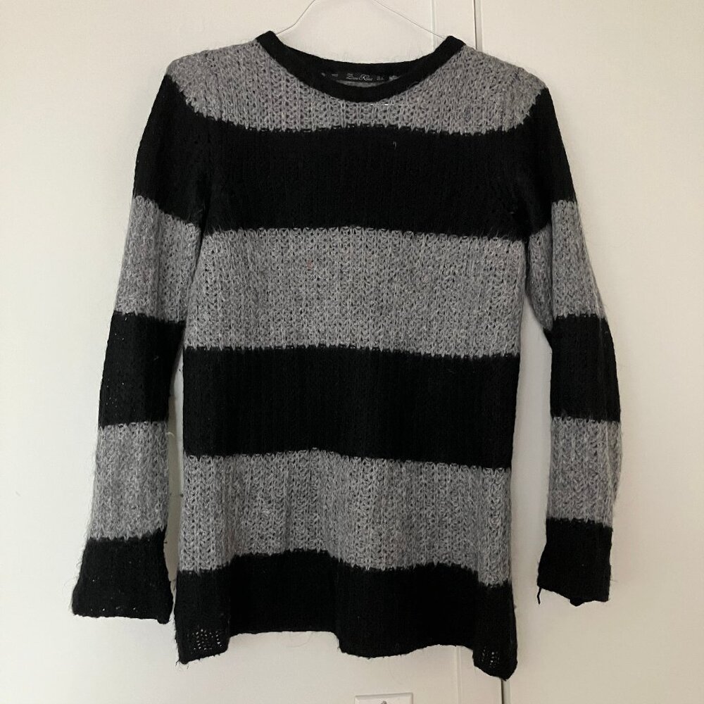 Zara black & Gray striped sz M knit sweater mohair, wool & synthetic blend